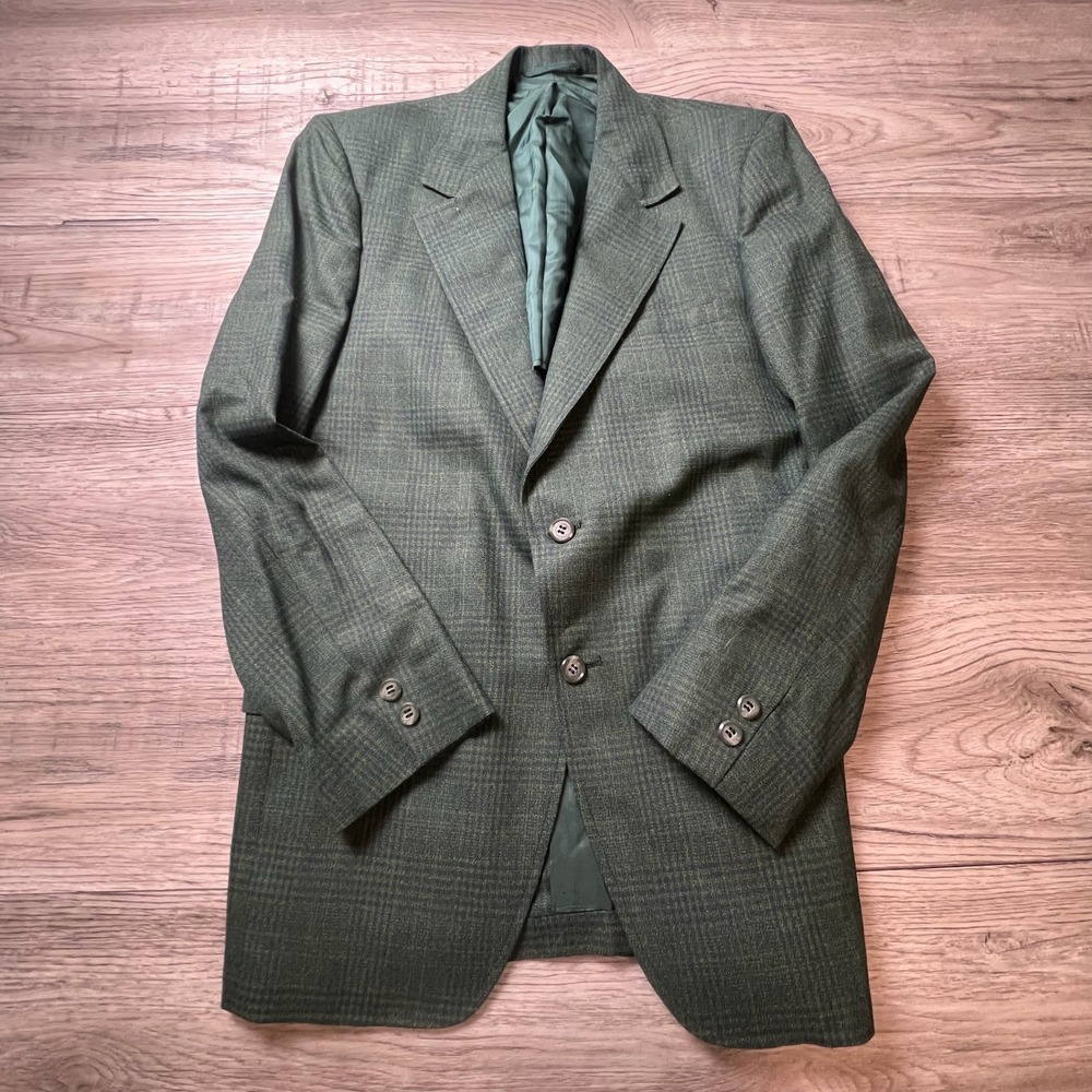 Van Cort Blazer Mens 40 Green Plaid Vintage Two Button Sport‎ Coat Dark Academia